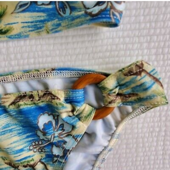 Sears ? Bathing Swim Suit Bikini 2 Piece Women's 8 Ties Green Floral Y2K 2000s - Picture 4 of 7